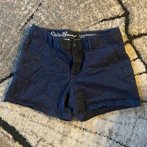 Eddie Bauer Women's Dark Blue Shorts with Red Dots Size 8